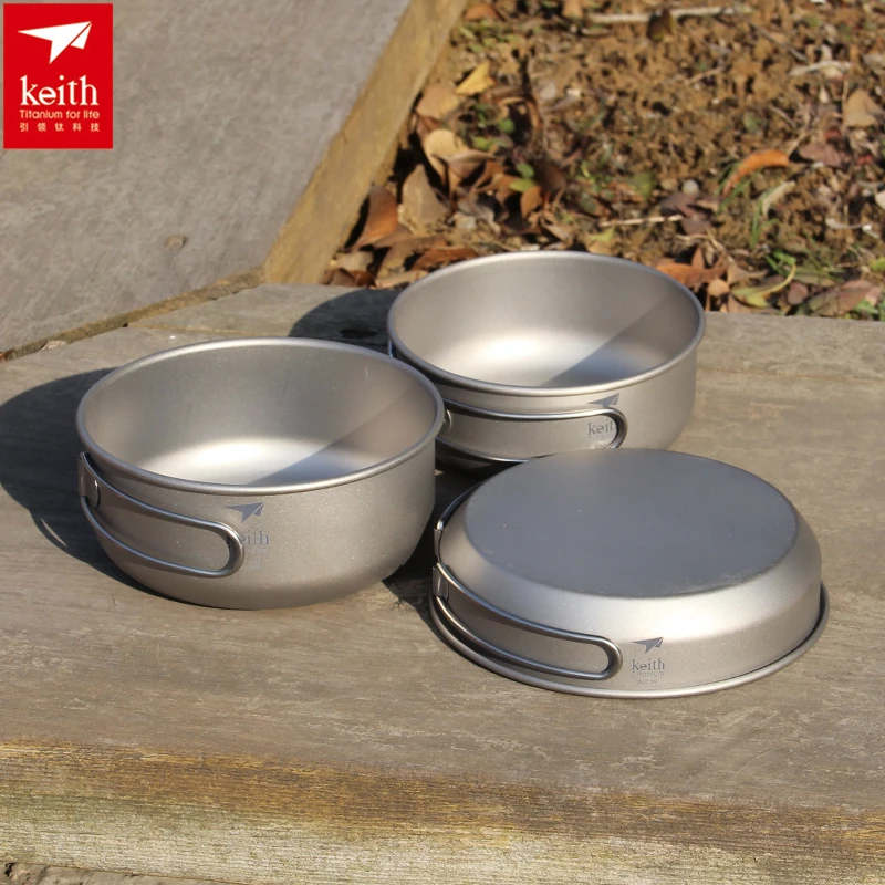 Camping Cooking Equipment - Keith 3PCS Titanium Cookware Pans Bowls