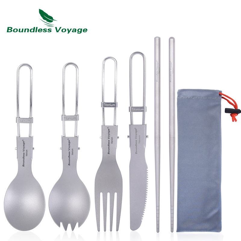 Camping Cooking Disc - Boundless Voyage Titanium Camping Cutlery Folding
