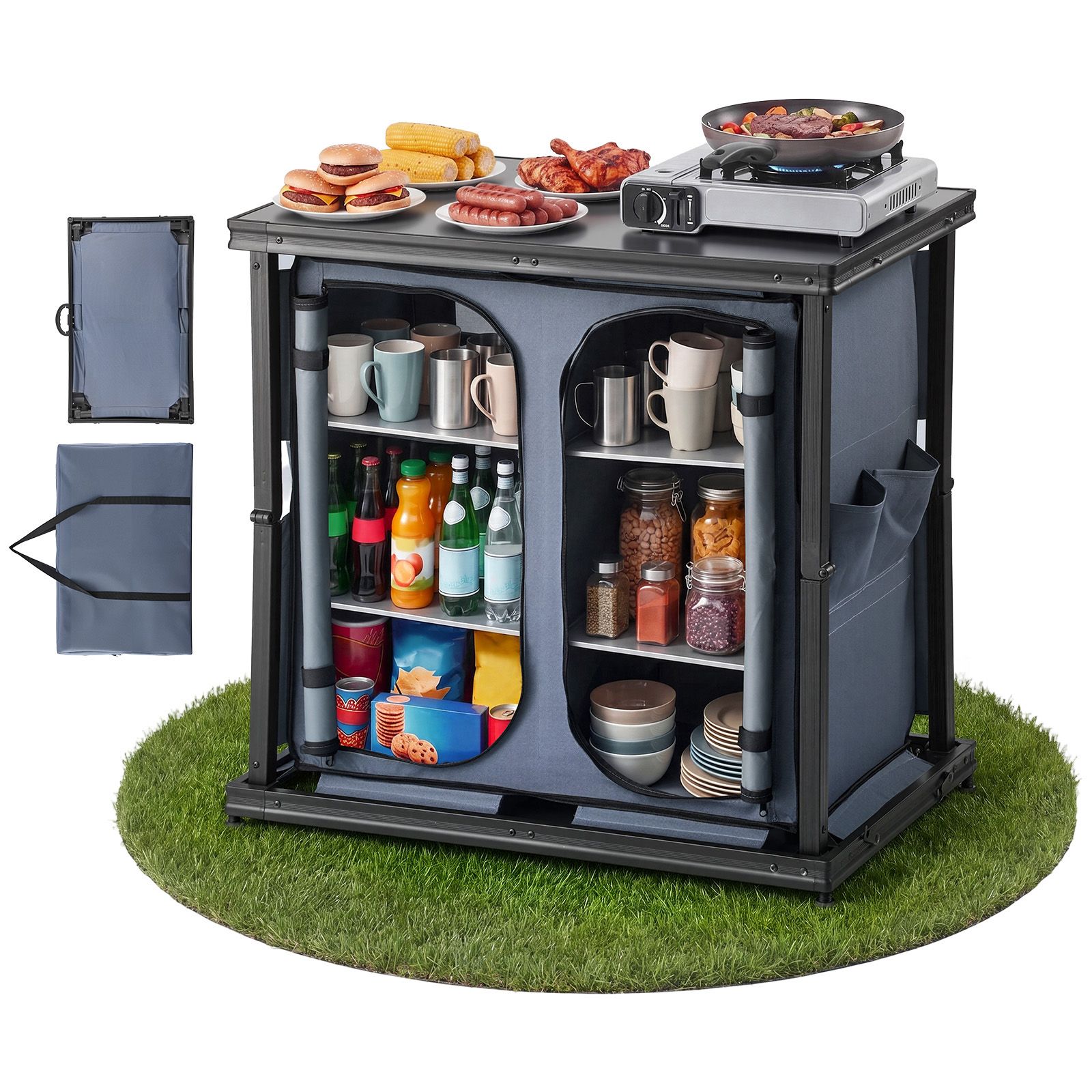 Folding Camping Storage Cabine - Camping Cooking Table With Storage 评论和价格