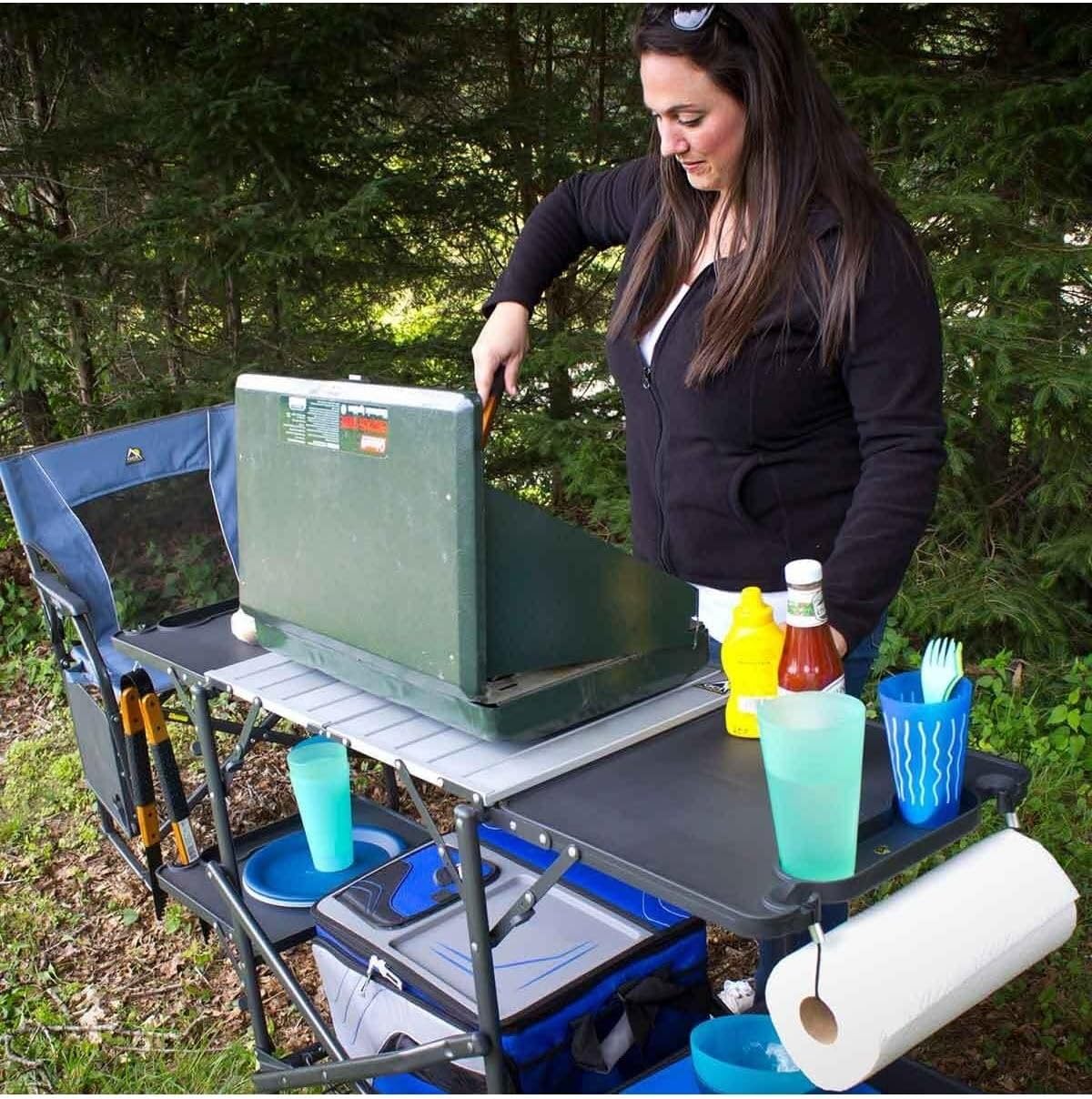 Slim Fold Portable Camping Kit - Camping Cooking Table With Storage 评论和价格