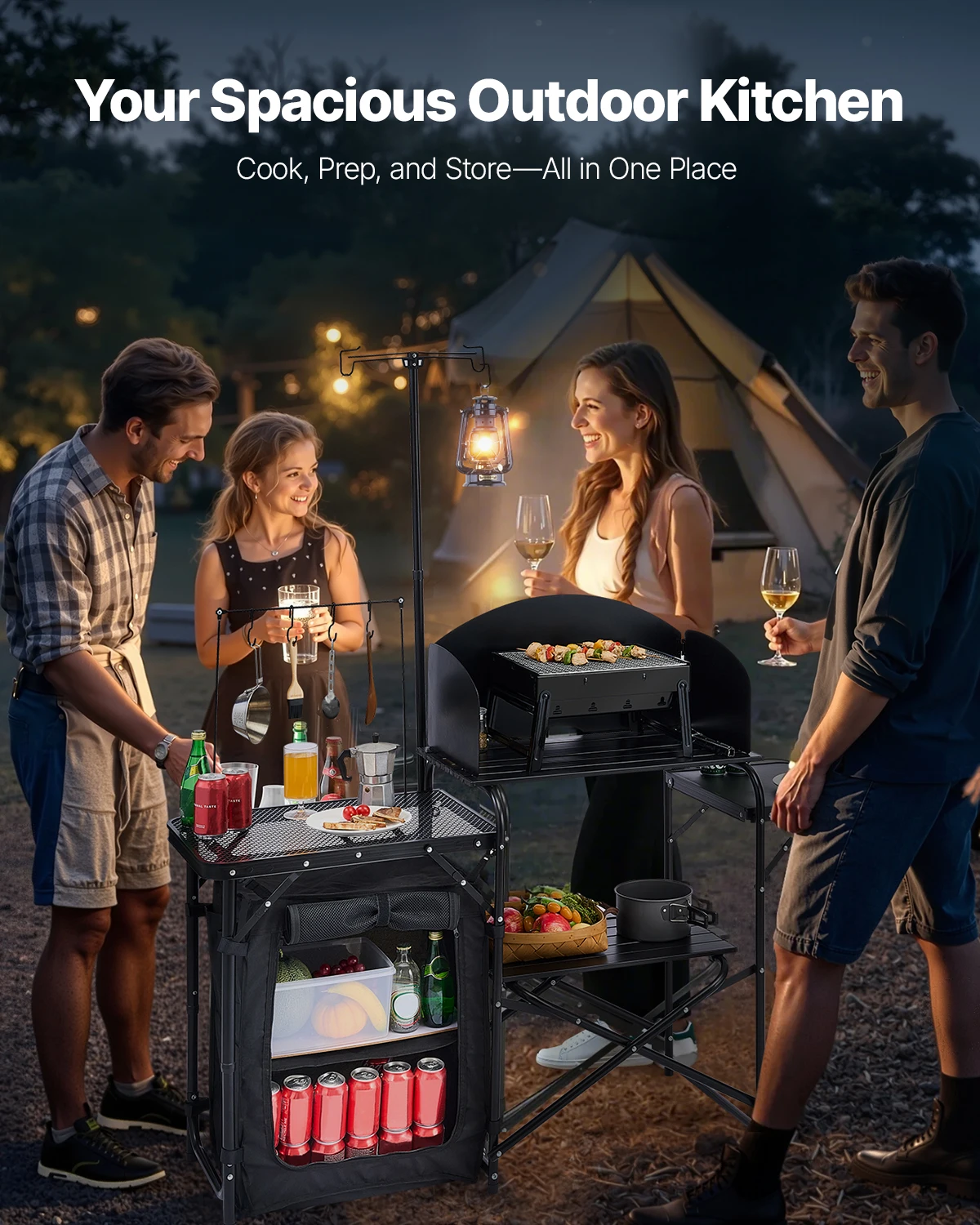 Folding Camping Table Outdoor  - Camping Cooking Table With Storage 评论和价格