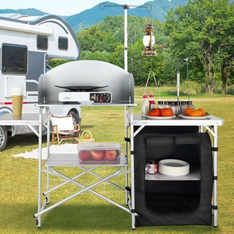 Camping Kitchen Table, Folding - Camping Cooking Table With Storage 评论和价格