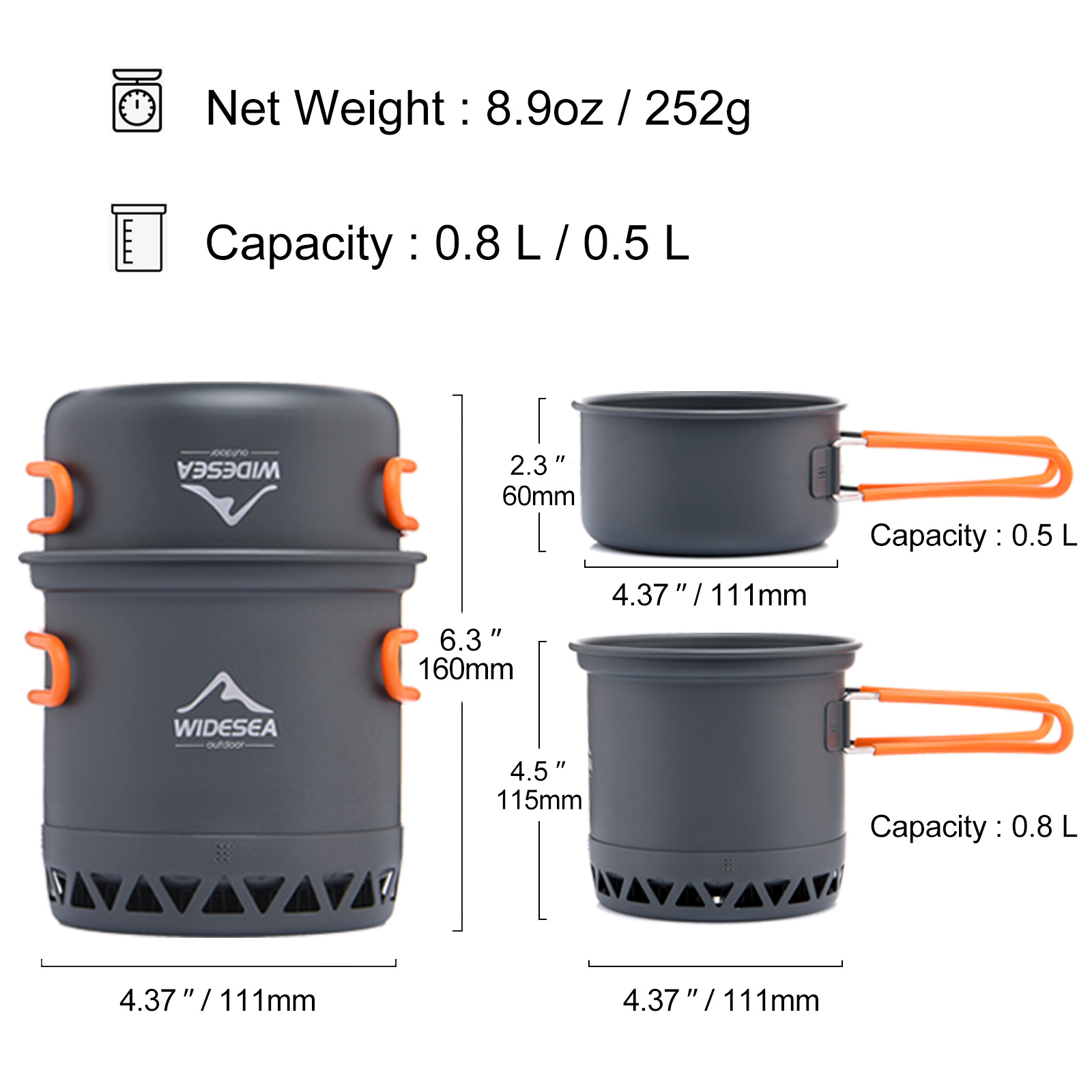 Widesea Camping Pot 1.3L 2.3L  - Camping Cooking And Dining Set 评论和价格
