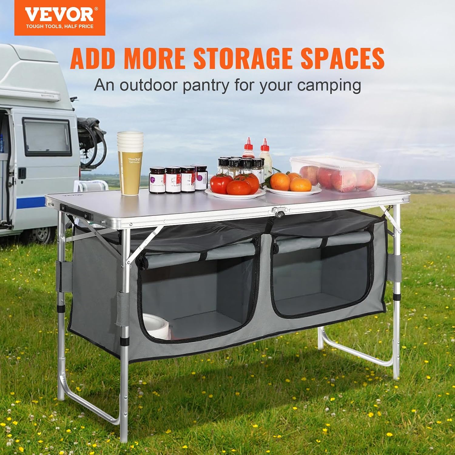 Camping Kitchen Station, 3 Adj - Camping Cooking Table With Storage 评论和价格